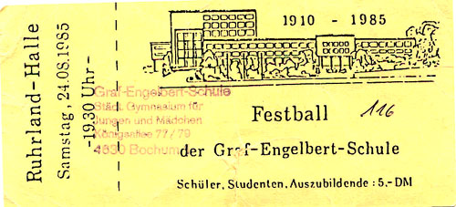 Eintrittskarte Jubiläumsfeier 1985
